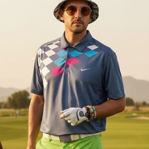 NWT Nike Tour Performance L Retro Diamond Argyle Eclectic Grandpa Golf Polo